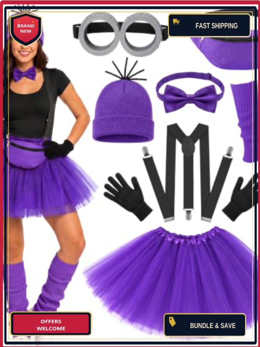 10Pc Halloween Costume Accessory Set Tutu Suspenders Gloves Cosplay Party